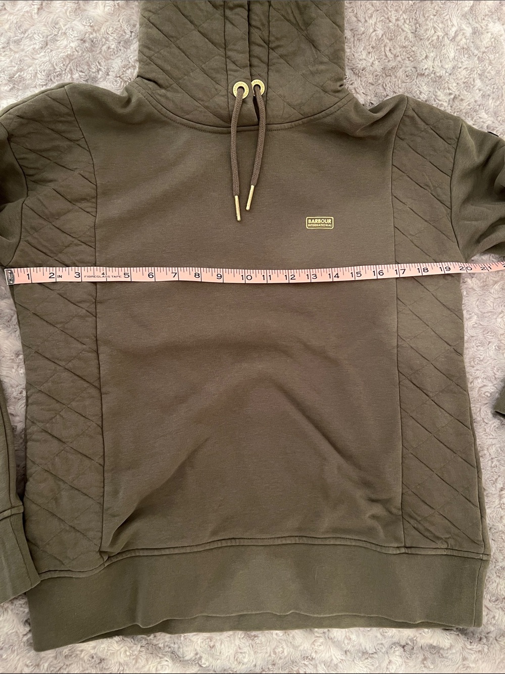 Barbour International Sarthe Overlayer Dusky Khaki Hoodie Sweatshirt Size 6 NWT - Picture 4 of 9